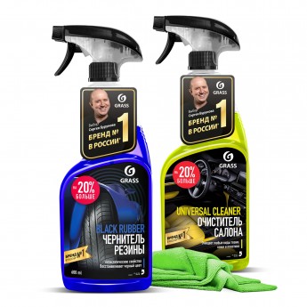 Набор автохимии GRASS чернитель шин Black Rubber,очиститель Universal Cleaner,микрофибра